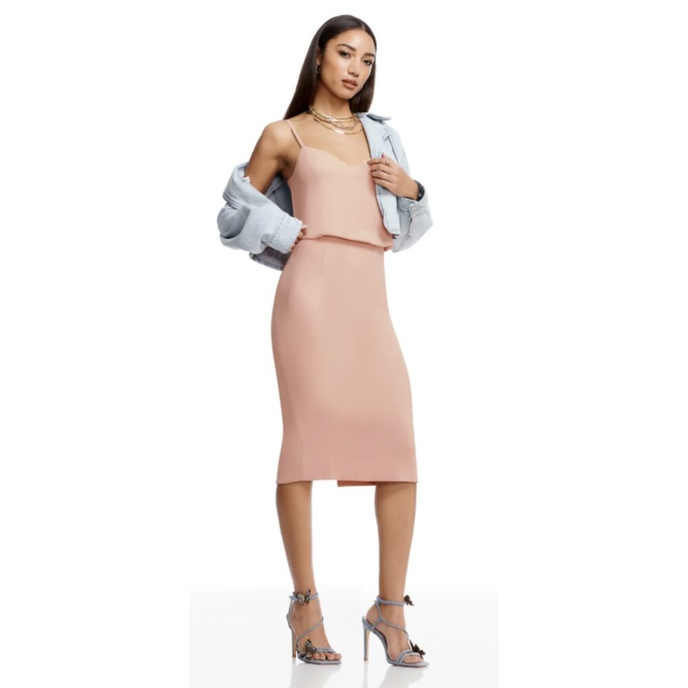 DRESS THE POPULATION Alondra Blouson Sheath Dress in Blush Shower Event Size M